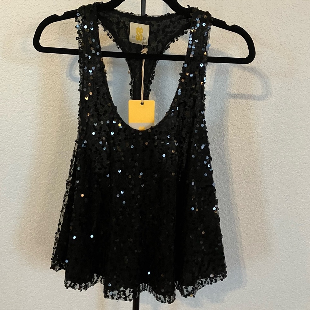 SIS | Black Sequin Trapeze Racerback Top